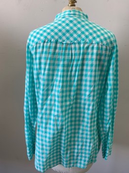 Womens, Blouse, J CREW, Off White, Mint Green, Cotton, Gingham, 4, Button Front, Long Sleeves, Collar Attached,