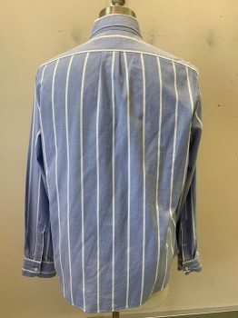 Mens, Casual Shirt, J CREW, Blue, White, Cotton, Stripes - Vertical , L, L/S, Button Front, C.A., Single Chest Pocket