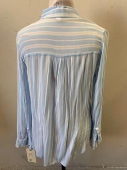 BP, Lt Blue, White, Cotton, Rayon, Stripes - Vertical , Long Sleeves, Button Front, Collar Attached, 2 Patch Pocket