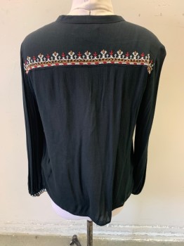 Womens, Blouse, VELVET, Black, Viscose, Polyester, Solid, M, L/S, V Neckline, Button Up, Gauze Blouse, Red, Orange, White Embroidery Stitching with Golden Beads