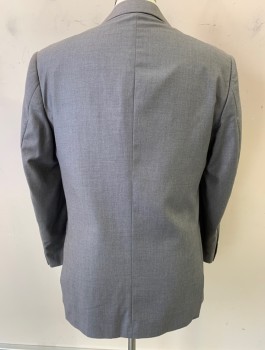 Mens, Suit, Jacket, PORTO FILO, Gray, Wool, Solid, 40R, Three Button, Flap Pocket, 2 Vent