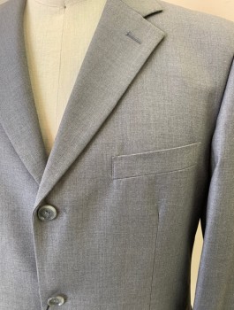 Mens, Suit, Jacket, PORTO FILO, Gray, Wool, Solid, 40R, Three Button, Flap Pocket, 2 Vent