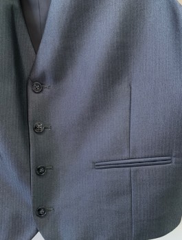 Mens, Suit, Vest, CALVIN KLEIN, Blue-Gray, Polyester, Rayon, Herringbone, 42, 4 Button, 2 welt Pockets