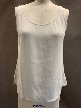 EILEEN FISHER, Lt Gray, Silk, Solid, Sleeveless, Scoop Neck, Side Vents