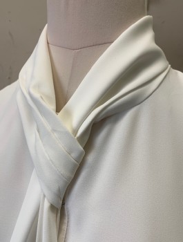 MING WANG, White, Polyester, Solid, Crepe De Chine, Sleeveless, Gathered Self Tie at Neck, Darts at Bust, Pullover
