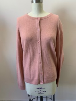 BLOOMINGDALE'S, Blush Pink, Cashmere, Solid, Round Neck, Button Front,