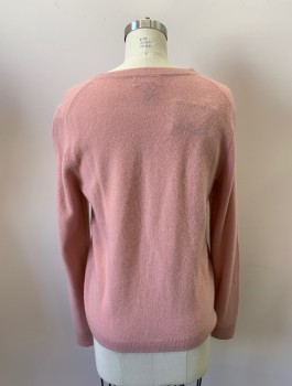 Womens, Sweater, BLOOMINGDALE'S, Blush Pink, Cashmere, Solid, B: 36 , M, Round Neck, Button Front,
