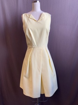 Womens, Cocktail Dress, TED BAKER, Lemon Yellow, Polyester, Elastane, Solid, B31, 0, W23, Boatneck with V Slit with Pinned Back Flaps, Sleeveless, Side Zip, Pleated Skirt