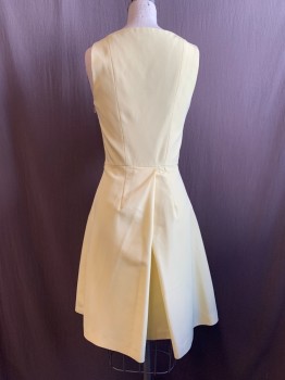 Womens, Cocktail Dress, TED BAKER, Lemon Yellow, Polyester, Elastane, Solid, B31, 0, W23, Boatneck with V Slit with Pinned Back Flaps, Sleeveless, Side Zip, Pleated Skirt