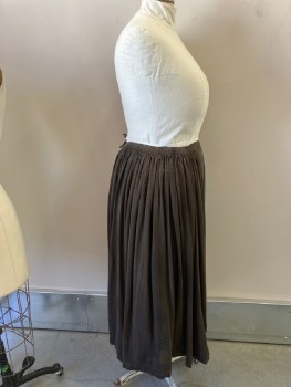 Womens, Historical Fiction Skirt, MTO, Espresso Brown, Rayon, Stripes - Shadow, W30-34, Drawstring Back Waist, Skirt Gathered at Hips and Back, One Hem Tuck, Aged, Tattered Hem