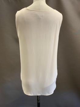 Womens, Top, ANN TAYLOR, Beige, Polyester, XS, Round Neck, Pleated Front, Key Hole Front, Sleeveless