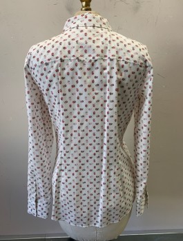 BROOKS BROTHERS, White, Red, Lt Pink, Dk Purple, Cotton, Lycra, Floral, L/S, Button Front, Collar Attached, Fitted