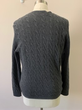 Mens, Pullover Sweater, POLO, Charcoal Gray, Acrylic, Wool, Solid, L, L/S, Crew Neck,