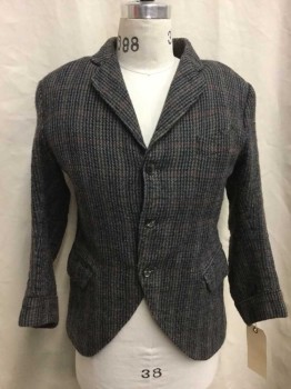 NO LABEL, Red, Gray, Navy Blue, Orange, Wool, Plaid, 3 Button Closure, Single Breasted, 3 Pockets,