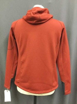 Mens, Casual Jacket, REI, Paprika Red, Dk Gray, Polyester, Solid, M, Q, Zip Front, Hooded, 3 Zip Pocket 1 on Sleeve, Thumb Holes on Sleeves, Fleece Fuzz on the Inside