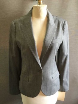 Womens, Blazer, THEORY, Gray, Wool, Heathered, 8, Long Sleeves, Single Breasted, One Button, Peak Lapel
