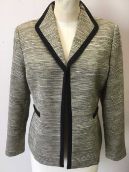 Womens, Blazer, KASPER, Beige, Taupe, Black, Polyester, Stripes - Static , 6P, No Closures, 2 Pockets, Collar and Pockets with Black Edging Detail