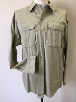 BLACKHAWK, Khaki Brown, Cotton, Solid, Long Sleeves, Collar Attached, Button Front, Velcro Patch Pockets