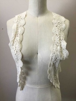 Womens, Vest, FULL TILT, Cream, Polyester, Solid, S/M, Crochet Floral Lace, Open Front