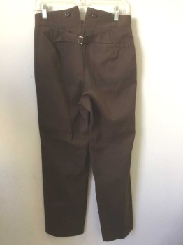 N/L, Brown, Cotton, Solid, Twill, Button Fly, Suspender Buttons at Outside Waist, 2 Side Seam Pockets, Belted Back,  Made To Order Reproduction, OldWest