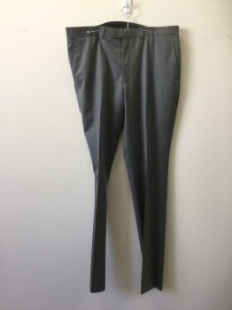 Mens, Slacks, KENNETH COLE, Gray, Wool, Polyester, Heathered, 36, 38, Flat Front, 4 Pockets, Zip Fly