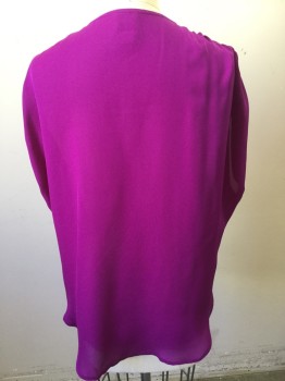 Womens, Top, HAUTE HIPPIE, Magenta Pink, Silk, Solid, S, V-neck, Rouched Shoulders with Draped Short Sleeves,