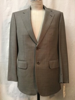 CARROLL & CO, Taupe, Lt Blue, Wool, Heathered, Plaid-  Windowpane, Heather Taupe, Light Blue Window Pane, Notched Lapel, 2 Buttons,  3 Pockets,