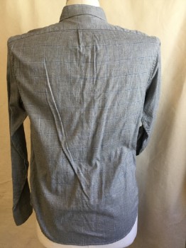 J CREW, Heather Gray, Royal Blue, White, Cotton, Plaid-  Windowpane, Collar Attached, Button Down, Button Front, 1 Pocket, Long Sleeves,