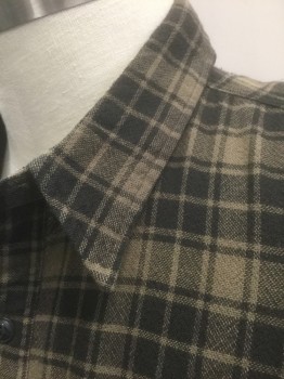 DOUBLE RL, Olive Green, Black, Cotton, Plaid, Flannel, Long Sleeve Button Front, Collar Attached, 2 Patch Pockets with Button Closures, High End/Upscale Item