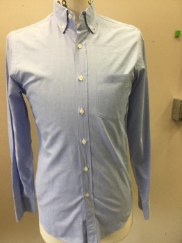 JCREW, Blue, White, Cotton, Solid, Micro Weave of Blue and White, Button Down Collar, Long Sleeves, Button Front, Patch Pocket,
