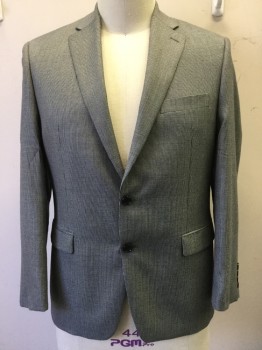 Mens, Sportcoat/Blazer, LAUREN, Lt Gray, Black, Wool, Birds Eye Weave, 44S, Single Breasted, Collar Attached, Notched Lapel, 3 Pockets, 2 Buttons