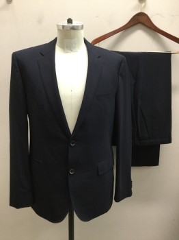 HUGO BOSS, Midnight Blue, Wool, Elastane, Solid, Single Breasted, Collar Attached, Notched Lapel, Hand Picked Collar/Lapel, 2 Buttons,  3 Pockets