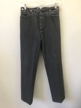 Mens, Historical Fiction Pants, WAH MAKER, Gray, Cotton, Stripes - Pin, Ins:32, W:28, Top Stitched Vertical Pinstripes on Cotton Canvas, Button Fly, 3 Pockets Plus 1 Watch Pocket, Reproduction Old West Wear