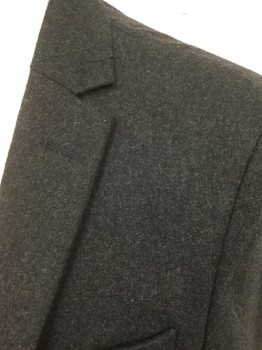 H&M, Charcoal Gray, Wool, Polyester, Heathered, Single Breasted, Collar Attached, Notched Lapel, 2 Buttons,  3 Pockets, Long Sleeves
