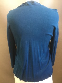 SUSINA, Teal Blue, Viscose, Nylon, Solid, Button Front, Long Sleeves, 2 Faux Pockets,