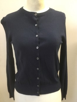 M & S COLLECTION, Navy Blue, Viscose, Synthetic, Solid, Crew Neck, Cardi, Long Sleeves,