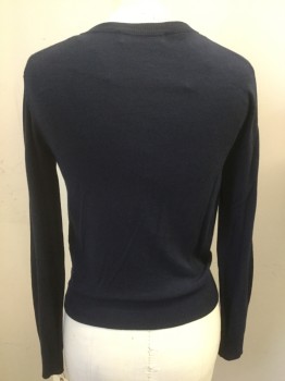 M & S COLLECTION, Navy Blue, Viscose, Synthetic, Solid, Crew Neck, Cardi, Long Sleeves,