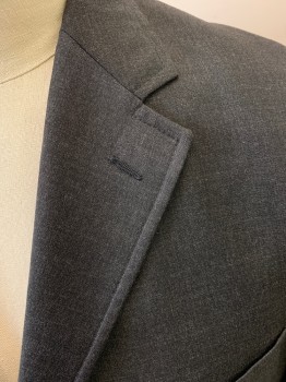 J CREW, Charcoal Gray, Wool, Solid, Single Breasted, 3 Buttons,  Notched Lapel, Top Stitch Collar/Lapel