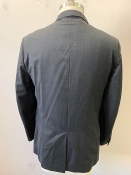 J CREW, Charcoal Gray, Wool, Solid, Single Breasted, 3 Buttons,  Notched Lapel, Top Stitch Collar/Lapel