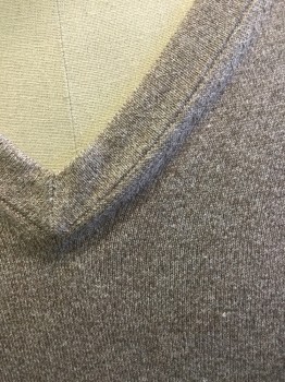 BANANA REPUBLIC, Beige, Ecru, Silk, Cotton, 2 Color Weave, V-neck, Long Sleeves, Fine Knit