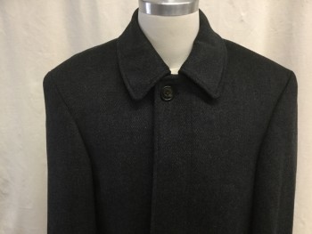 Mens, Coat, Overcoat, RALPH LAUREN, Black, Gray, Wool, Polyester, Herringbone, M, 38, Spread Collar, Single Breasted, Concealed Button Up, Fly Front, 2 Side Entry Pockets, Above the Knee Length