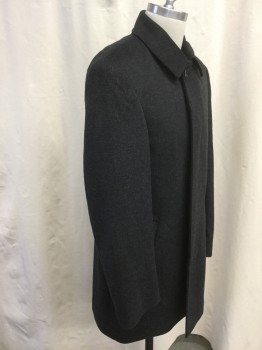 Mens, Coat, Overcoat, RALPH LAUREN, Black, Gray, Wool, Polyester, Herringbone, M, 38, Spread Collar, Single Breasted, Concealed Button Up, Fly Front, 2 Side Entry Pockets, Above the Knee Length