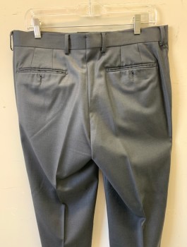 DKNY, Dk Gray, Wool, Solid, Flat Front, Button Tab, 5 Pockets Including 1 Watch Pocket, Zip Fly, Belt Loops