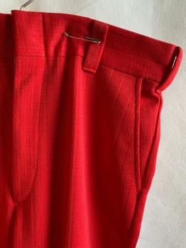 N/L, Red, Polyester, Solid, Flat Front, 4 Pockets, Zip Fly, Large Belt Loops