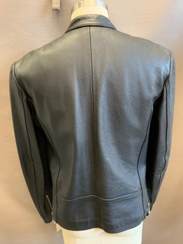 Mens, Leather Jacket, MR OH, Black, Leather, Solid, C 42, Pebble Grain Leather, Zip Front, Collar Band, 2 Zip Pockets, Zip Cuffs