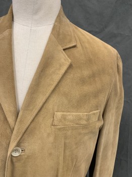 Mens, Leather Jacket, BANANA REPUBLIC, Tan Brown, Suede, Solid, XL, Single Breasted, Collar Attached, Notched Lapel, 3 Pockets, 3 Buttons