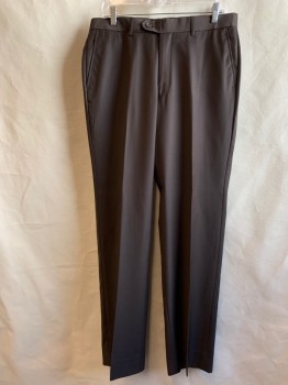 Mens, Suit, Pants, CARLO LUSSO, Brown, Polyester, Rayon, Solid, 33/32, Flat Front, Belt Loops, 4 Pockets,