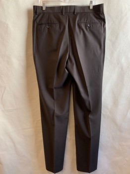 Mens, Suit, Pants, CARLO LUSSO, Brown, Polyester, Rayon, Solid, 33/32, Flat Front, Belt Loops, 4 Pockets,