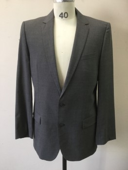 HUGO BOSS, Heather Gray, Wool, Elastane, Single Breasted, Collar Attached, Notched Lapel, 3 Pockets, 2 Buttons