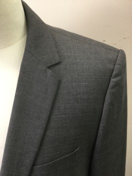 HUGO BOSS, Heather Gray, Wool, Elastane, Single Breasted, Collar Attached, Notched Lapel, 3 Pockets, 2 Buttons